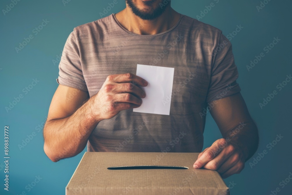 Leinwandbilder a person holding a document in front of a container, suitable for use in illustrations about records