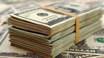 Stacked Currency Bundles With Dollar Bills on a Table