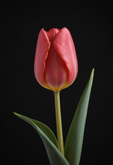 Naklejka premium A single tulip isolated against a black background. 