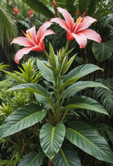 Fototapeta premium A tropical flower in a garden setting. 