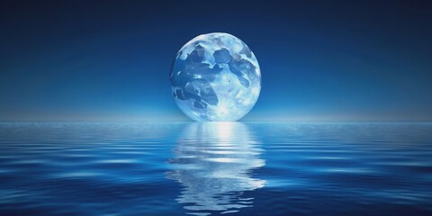 Blue moon reflection on calm ocean surface , Moon, Blue, Reflection, Calm, Ocean, Water, Natural, Night, Sky, Tranquil