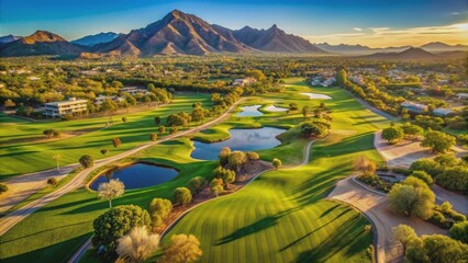 Aerial view of a golf course in Scottsdale, Phoenix, Scottsdale, Phoenix, golf course, aerial view, green, fairway, landscape