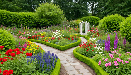 Fototapeta premium Garden with pathway and flowers