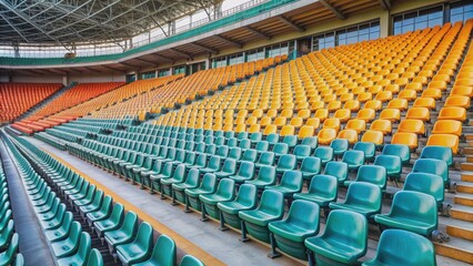 Obraz premium Empty stadium with rows of empty seats and no spectators, isolated, no people, sports, competition, event, venue