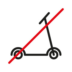 Prohibition line sign. No kick scooter outline icon on white background. Editable stroke. Vector illustration