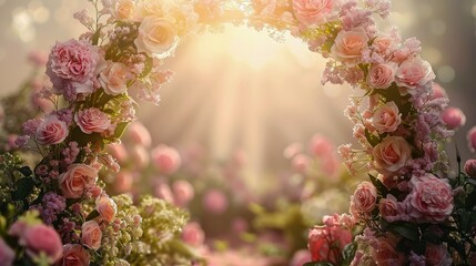 White and Pink Wedding Arch Decorated With Flowers