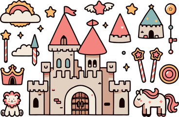 Fototapeta premium cute castle objects vector kawaii