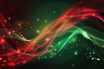 Fototapeta premium Abstract Christmas background with red and green flowing light ribbons