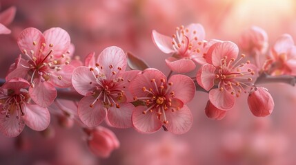Fototapeta premium Close Up of Pink Flowers on Branch