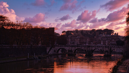 Cityscape and panoramic view of Basilica St Peter and bridge Sant Angelo in Vatican City, Rome,...