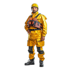Adventurous Man in Professional Summer Rafting Gear on White Background