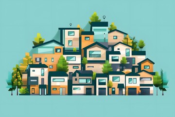 Naklejka premium Modern Houses Illustration Design, Minimalist Flat Design, Home Buildings, Cityscape
