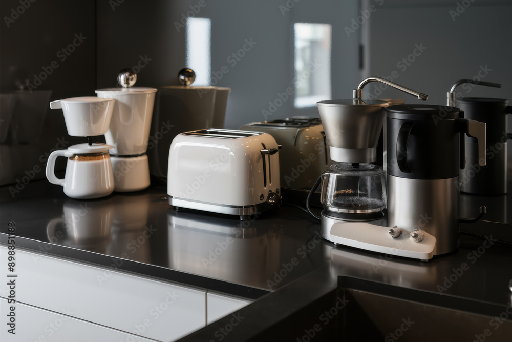 Canvas Prints A kitchen counter with a toaster, coffee maker and blender, AI