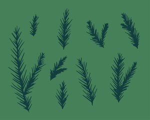 Winter Leaves Pine Needles Tree Branch Decorative Doodle Vector Set