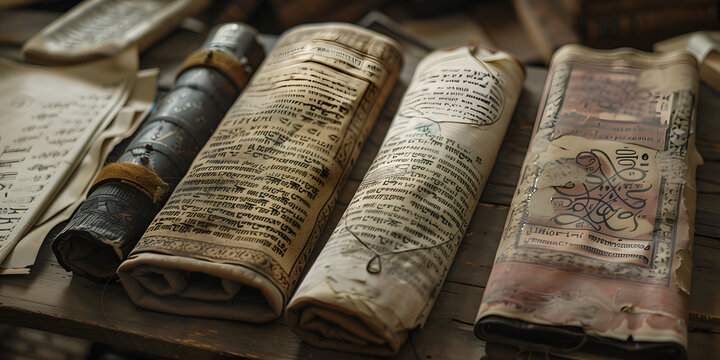 Pergaminhos antigos com textos religiosos
