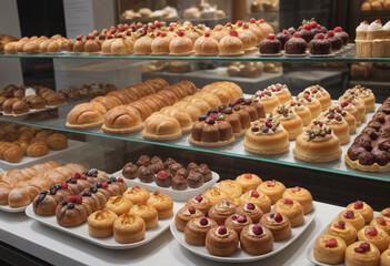  A French patisserie with an array of pastries. 