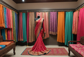  An Indian sari shop with vibrant fabrics. 