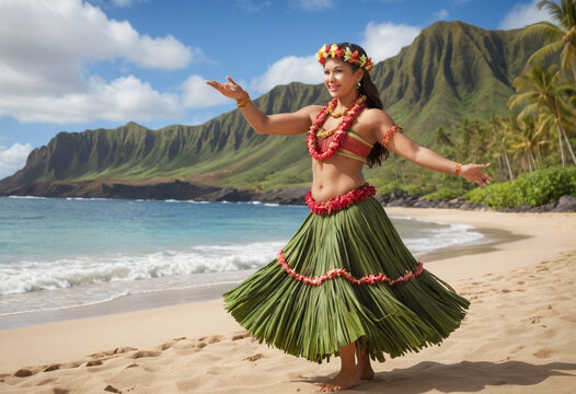  A traditional Hawaiian hula dancer on the beach. 
