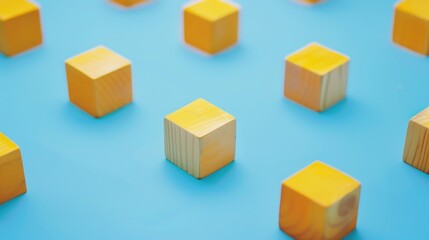 Obraz premium A blue background with a yellow square in the middle. The square is surrounded by other yellow squares