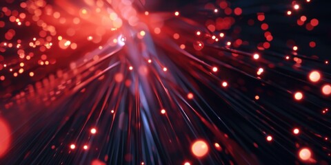 A bright red and blue light show with many small red dots