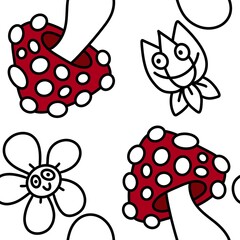 Cartoon autumn harvest seamless Halloween mushrooms pattern