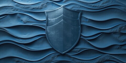 Obraz premium A blue shield with a silver border. The shield is surrounded by waves