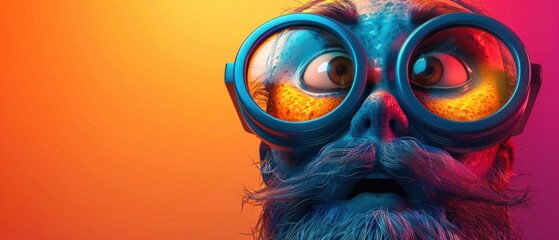 Cartoon Man with Large Glasses on Vibrant Background. Generative ai.