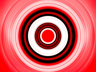 Concentric circles of varying thicknesses create a hypnotic design, in shades of red and white. The circular pattern draws the viewer's eye towards the center, creating a sense of depth and movement.