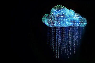 Cloud computing with binary code rain.