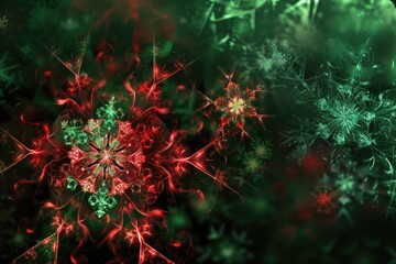 Abstract Christmas background with red and green fractal snowflakes