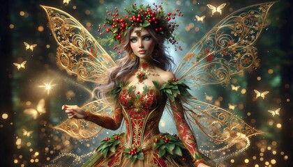 Fototapeta premium Enchanting Christmas Fairies in Beautiful Attire: Ideal for Murals and Holiday Decorations