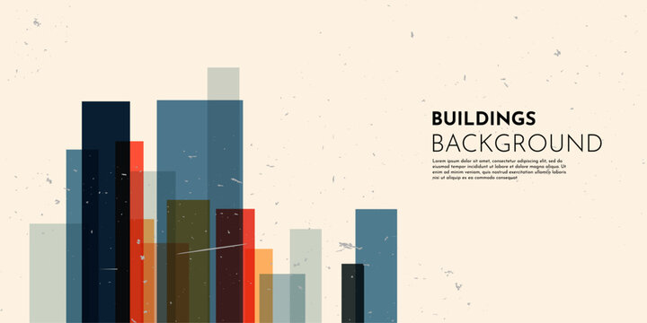 Vector illustration. Abstract geometry banner. Minimalist cityscape background. City buildings. Old vintage urban landscape. Retro architectural panorama in flat style. Horizontal web banner with text