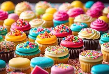 vibrant colorful sprinkles artistically scattered over delicious desserts creating whimsical playful visual delight, rainbow, lgbtq, lgbt, pride, love