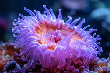 Anemone under the sea, coral anemone underwater in ocean sea.
