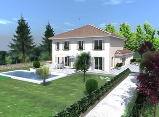 Modern White House with Pool and Garden