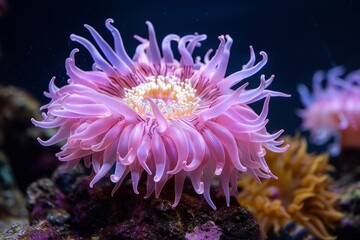 Anemone under the sea, coral anemone underwater in ocean sea.