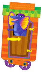 Cartoon funny looking colorful wagon with dino dinosaur animal lizard isolated illustration for children