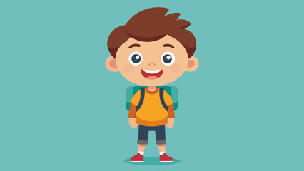 Happy cute boy with school bag, vector arts illustration