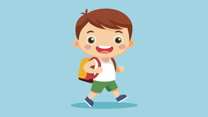 Happy cute boy with school bag, vector arts illustration