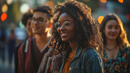 Smiling African American College Student with Friends in the City