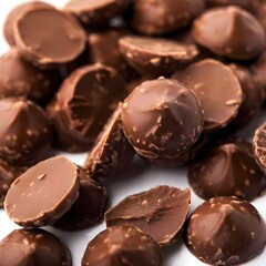 Close up of chocolate chips isolated on white background