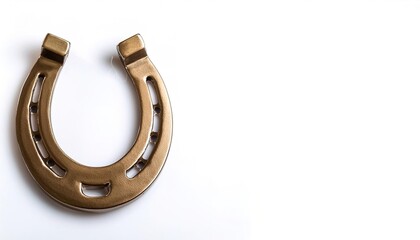 closeup view of a decorative horseshoe or horse shoe for design or decor in a farm style home or house. pointing up means good luck or good fortune. Isolated on white background with copy space