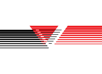 Red and black pattern on a white background. Sporty design element for car body, moto, boat, sportswear and toys, Trendy vector background from lines. Sports band