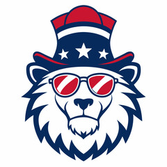 Patriotic American Lion Vector Line Art with Hat & Sunglasses