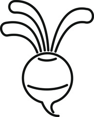 Simple line icon illustration of a beetroot growing with leaves
