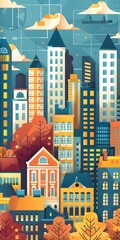 Obraz premium Modern Cityscape Illustration With Buildings And Trees
