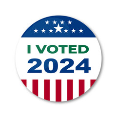 I Voted 2024. Badge for the 2024 American presidential election. US American flag patriotic background. Vector illustration. 