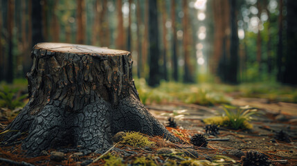 Obraz premium A tree stump in a forest clearing with detailed texture