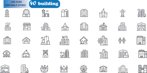 Set 40 of outline icons related to building