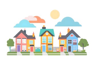 Colorful Houses on a Sunny Day in a Suburban Neighborhood
